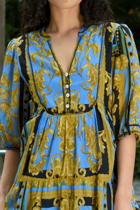 Coop - You've Come a Long Way Dress - Blue/Gold - Image 3