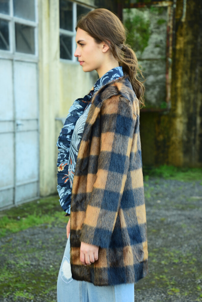 Coop - Longing Fur You Coat - Navy Check - Image 2