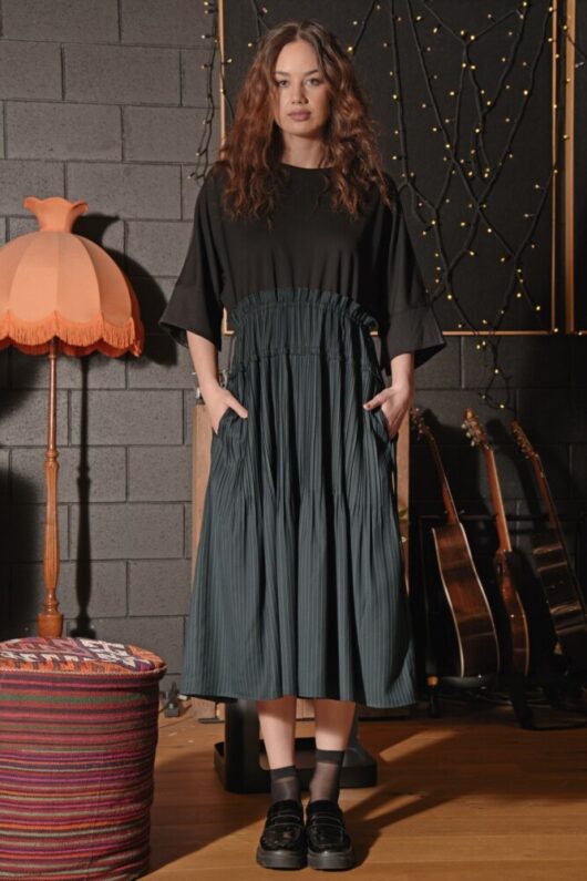 Cooper - Pleating Moments Dress - Ink Pinstripe - Image 2