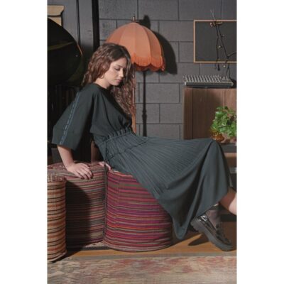 Cooper - Pleating Moments Dress - Ink Pinstripe