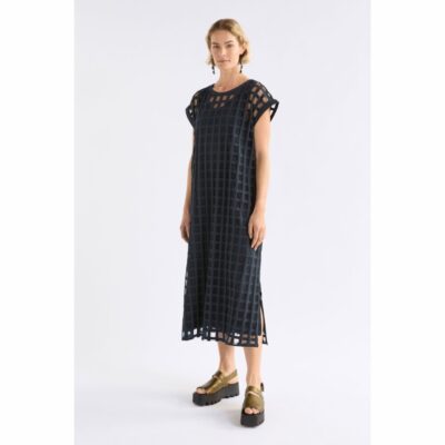 Elk - Grid Burnout Midi Dress - Space Blue