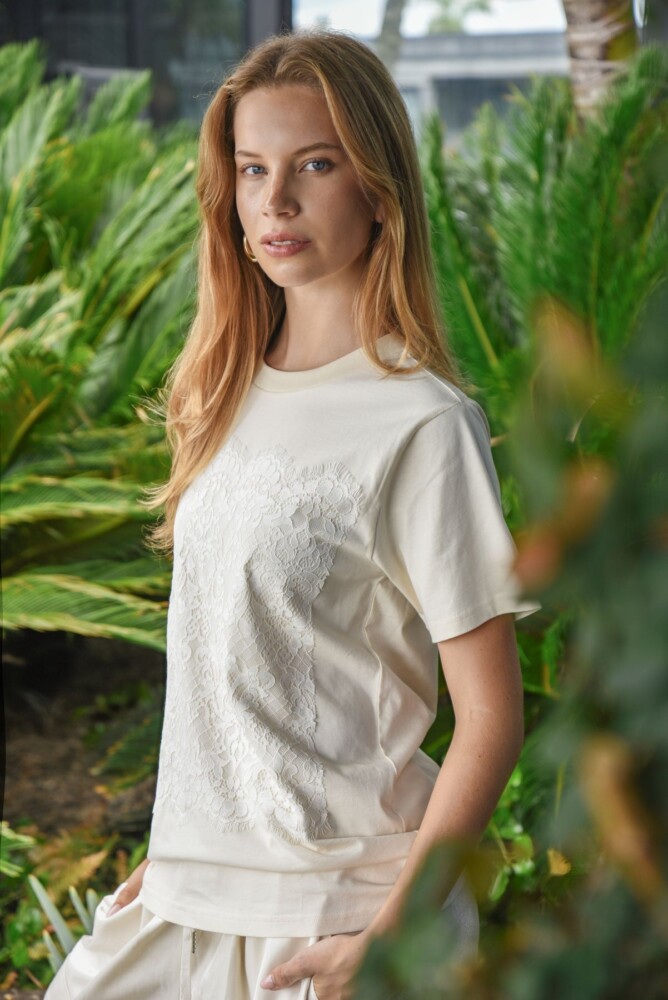 Cooper - Just to Save Lace T-shirt - Cream - Image 2