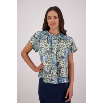 Briarwood - Pia Blue Paisley Ramie Top