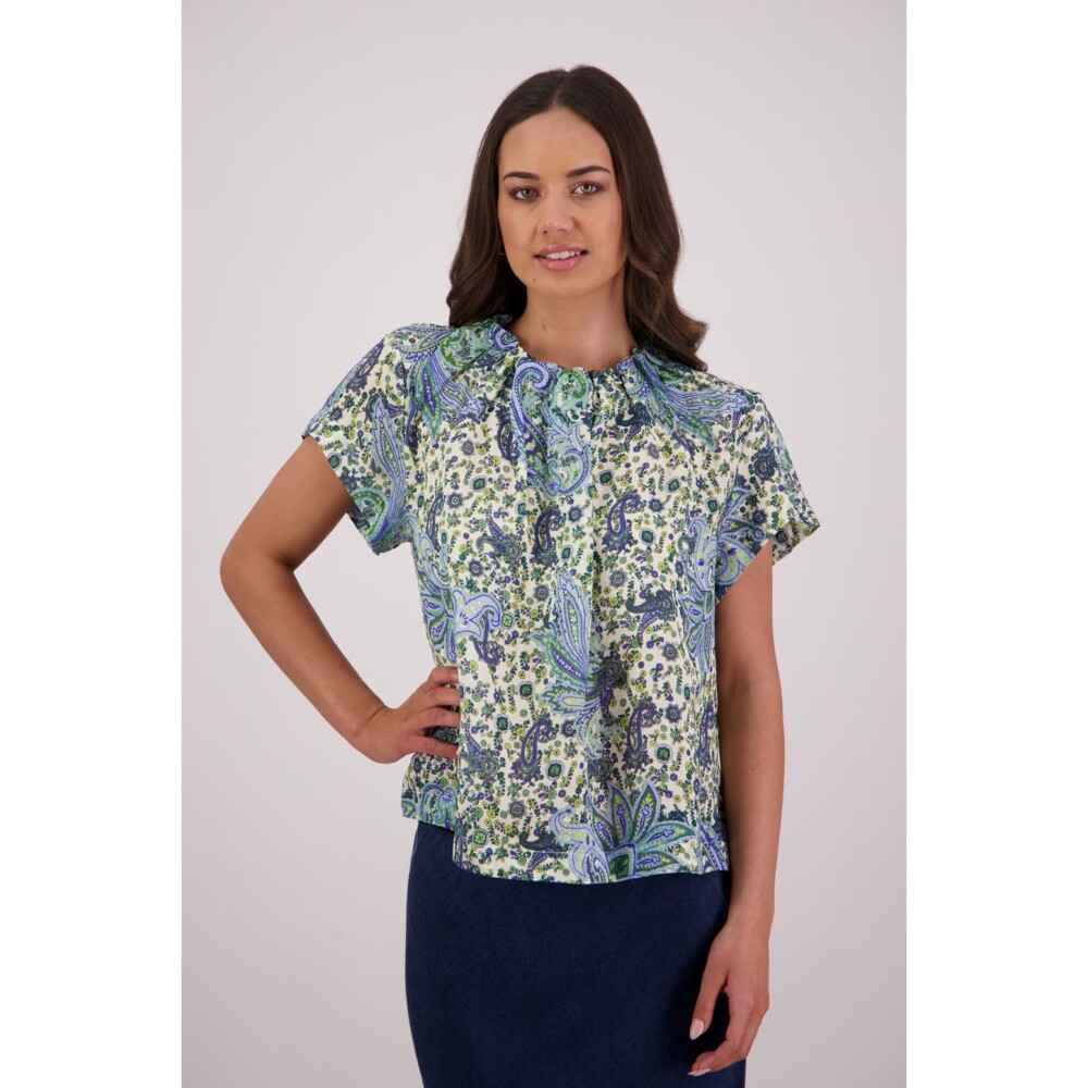 Briarwood - Pia Blue Paisley Ramie Top