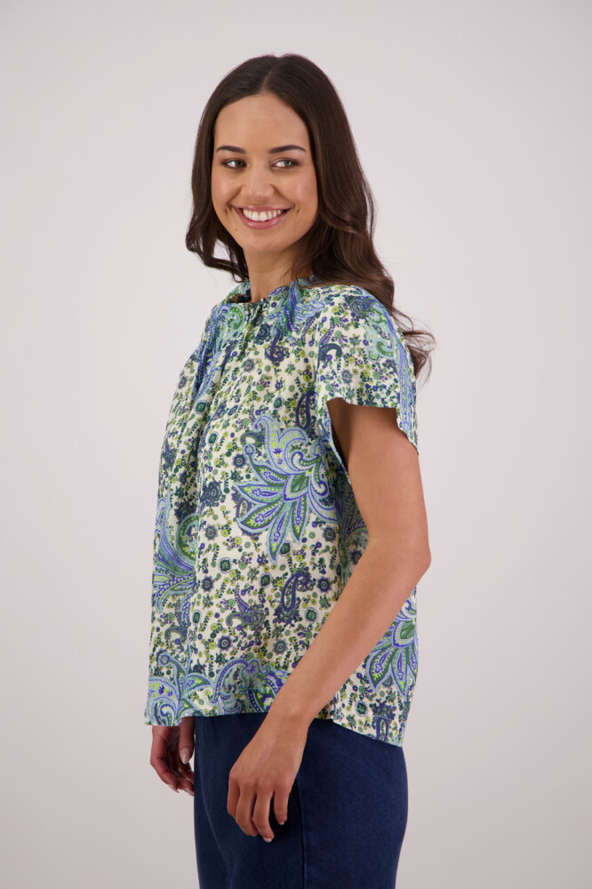 Briarwood - Pia Blue Paisley Ramie Top - Image 2
