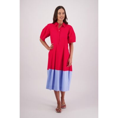 Briarwood - Tamsin Red/Pale Blue Shirt Dress