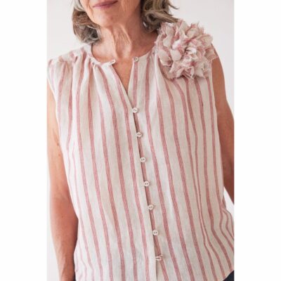 Eva's Sunday - Fabric Flower Brooch - Burnt Sienna Stripe
