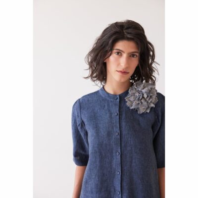 Eva's Sunday - Fabric Flower Brooch - Chambray Stripe