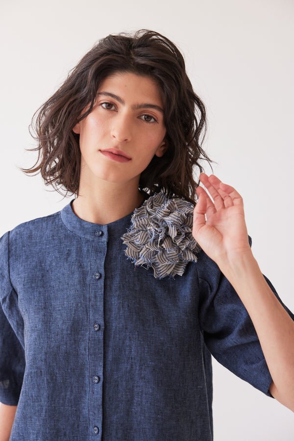 Eva's Sunday - Fabric Flower Brooch - Chambray Stripe - Image 3