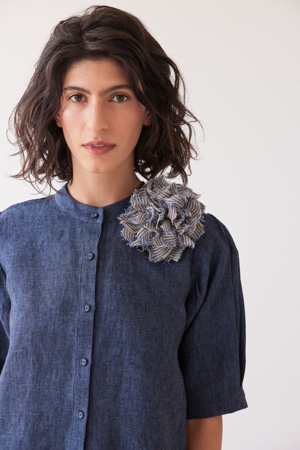 Eva's Sunday - Fabric Flower Brooch - Chambray Stripe - Image 2